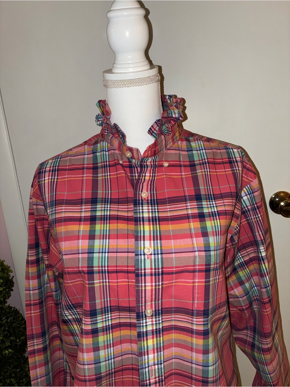 Ruffled Collar Up-Cycled “Girly” Shirt - Picture 3 of 6